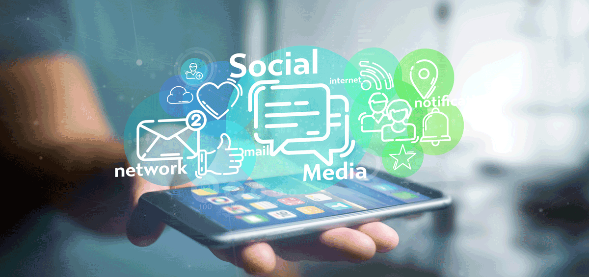 Businessman holding a cloud of social media network